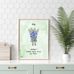 July Birth Flower Larkspur Green Watercolor Wall Art Print Gift 8×10 UNFRAMED