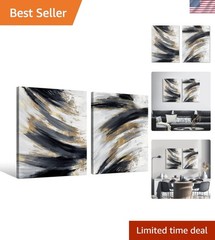 Contemporary 2-Pack Black and White Gold Canvas Wall Art for Any Room
