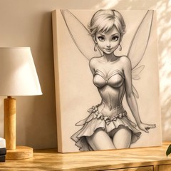 Wall Art Fairy Girl Pencil Sketch Fantasy Female Figure Drawing Print Decor