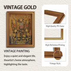 Boho Wall Art Gold Framed Canvas Print Floral Botanical Decor 8x10in