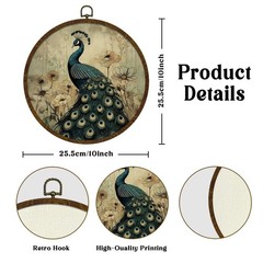 Vintage Peacock Round Wall Art,Canvas Prints with floral Design, Rustic Bird …