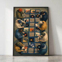 Vinyl Record Crate Digging Poster Retro Oil Paint Style Music Room Wall Decor