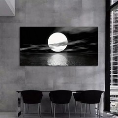 Black and White Moon Ocean Landscape Canvas Painting Canvas Wall Art Wall Poster
