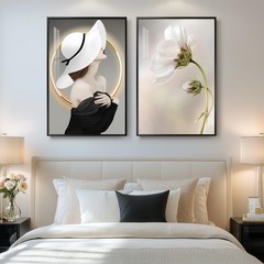 Framed Modern Woman Wall Art for Girls Bedroom, Set of 2 Black and White Luxu…