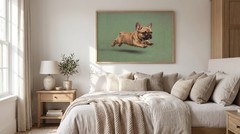French Bulldog Puppy Poster Running Dog Oil Painting Vintage Green Wall Art
