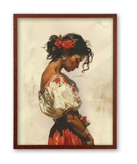Natural OAK Walnut Color Wood Mexican Framed Wall Art, 12x16in Romantic Maria…