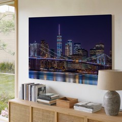New York City Night Skyline Canvas Wall Art Brooklyn Bridge Urban City Print