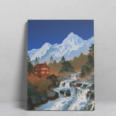 Concise Mountain Resort Night Living Room Home Decor Landscape Canvas Painting