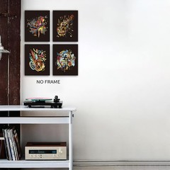 Watercolor Musical Instrument Art Prints,Graffiti Pictures for Wall Decor,Pia…