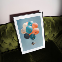 Vintage Nike Sneakers Poster with balloons, Retro Hypebeast Wall Art