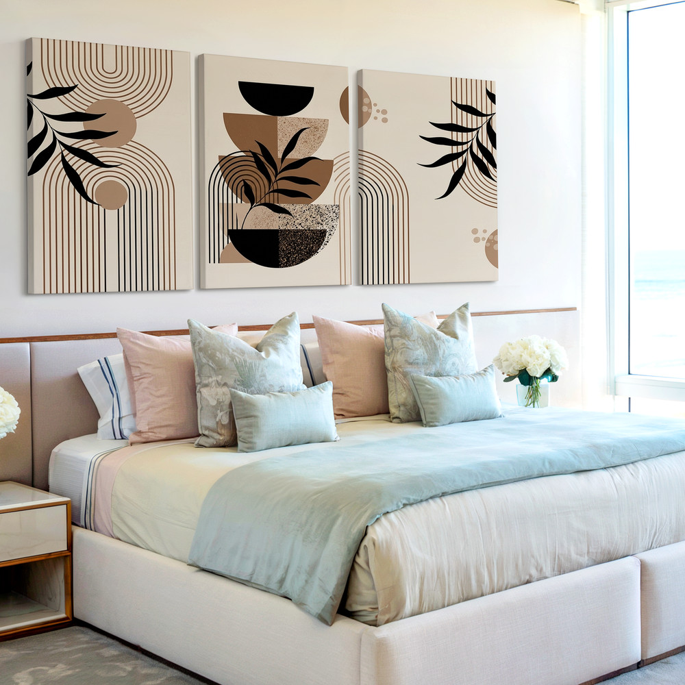 3 Pieces Modern Abstract Geometric Botanical Neutral Large Wall Art Set Of 3