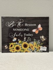 Lovely Canvas Picture 14 3/4in W X 11 1/4 L In Wall Decor Sunflowers/Butterflies