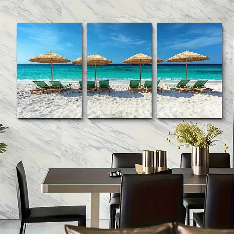 3pcs Green Mint Beach Parasols Perfect Wall Art Canvas Unframed/Framed