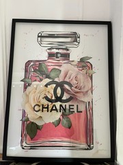 Pink Wall Art Chanel Perfume Bottle – Framed Print Artwork 24 in x 32.
