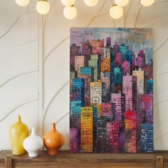 Colorful Modern Cityscape Canvas Wall Art Urban Skyline Abstract Building Print