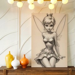 Wall Art Fairy Girl Pencil Sketch Fantasy Female Figure Drawing Print Decor