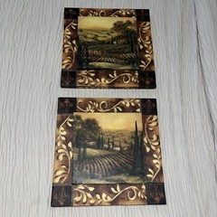 Tuscan Fields Canvas Kitchen Wall Art Set Of 2 Brown Yellow Gold Green Exc