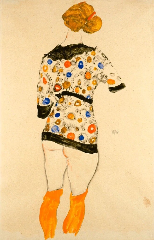 Standing Woman in a Patterned Blouse, Egon Schiele, Art Print Poster 14″ x 11″