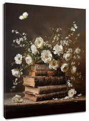 EOBTAIN Vintage Floral Canvas Wall Art for Bathroom White 16″L x 12″W, Brown