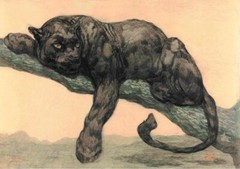 Black Panther Resting [wood engraving] : Paul Jouve : 1930 : Archival Art Print
