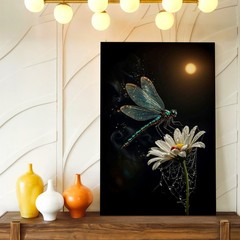 Wall Art Dragonfly on Daisy Flower Moonlight Fantasy Nature Print Home Decor