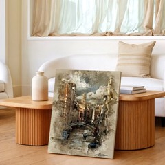 Wall Art Venice Canal Cityscape Watercolor Print Bridge Boats Architecture Decor