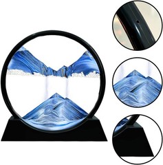 Moving Sand Art Picture 12in Deep Sea Seascape Desktop Decor Blue Glass