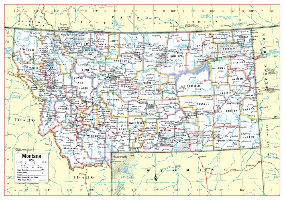 Montana State Wall Map Large Print Poster – Paper 34″x24″