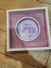 10″x10″ White Framed Glitter Wall Art: Dream Like A Unicorn