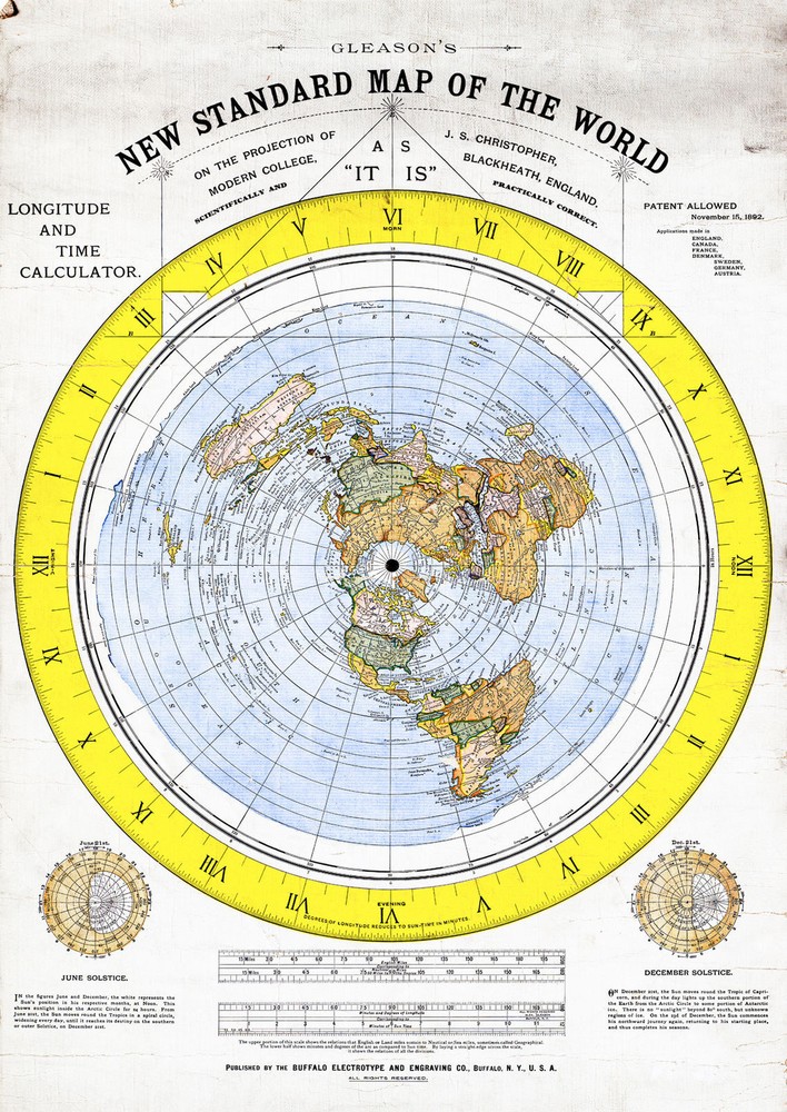 1892 Flat Earth New Standard Map of the World Alexander Gleason Gleason’s Poster