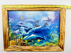 Framed Wall Art, 3D Ocean Dolphin and Sea Turtle 15.75 in X 11.75 in Wood Frame
