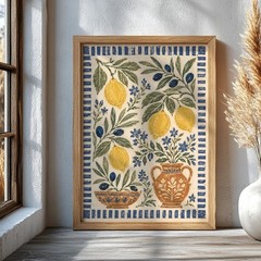 Mediterranean Lemon Wall Art, Vintage Botanical Tuscan Kitchen Decor