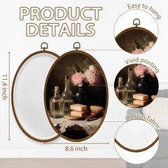 Vintage Floral Bathroom Wall Art Decor, Rustic Farmhouse Oval Framed Canvas A…