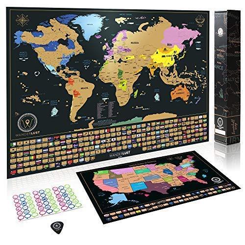 Scratch Off World Map XL Edition Premium Scratch Off USA Map Gift Bundle