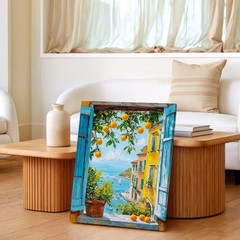 Wall Art Coastal Window View Orange Tree Mediterranean Seascape Canvas Print