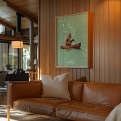 Bigfoot Fishing Canoe Poster Funny Sasquatch Cabin Wall Art Gift for Dad