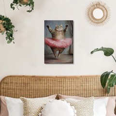 Funny Cat Tin Metal Signs Prints Wall Art Big Fat Cat in pink tutu dancing 8×12