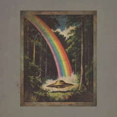 Vintage UFO RAINBOW Wall Art, Alien Pot of Gold Decor, Sci-fi Gay Pride Poster