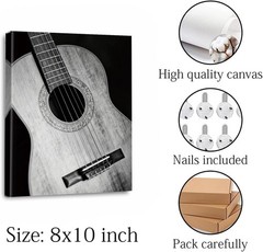 Framed Black and White Musical Instruments Wall Art, 4 Set 8×10 Inch Guitar P…