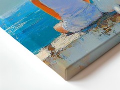 Wall Art Girl and White Cat Ocean View Canvas Print Coastal Blue Sky Painting