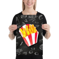 French fries Poster — Plastic 3D Food Kitchen Poster, Blackboard Photo Art