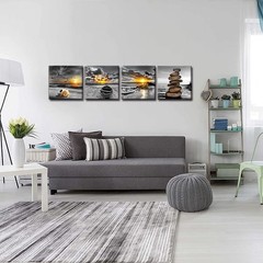 Black and White Gold Wall Decor Sea Sunset Beach Wall Art Seascape Zen Painti…