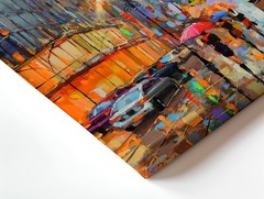 Wall Art City Street Rainy Urban Painting Skyscraper Lights Canvas Print Decor