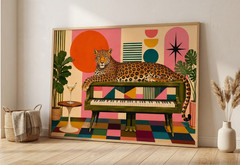 Maximalist Leopard Piano Wall Art Eclectic Retro Poster Mid Century Modern Print