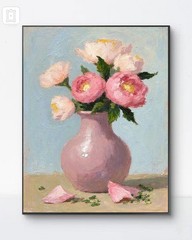 🌸 Romantic Peonies in Pink Textured Still Life Oil Painting Canvas floral print