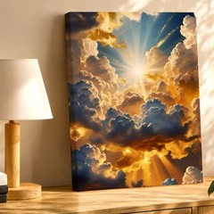Wall Art Heavenly Cloudscape Sun Rays Sky Canvas Print Golden Dramatic Decor