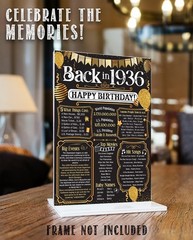 90th Birthday Decorations 1936 Back in 1936 Poster 11×14 Unframed Party Gift