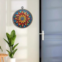 Colorful Geometric Mandala Framed Round Wall Decor Canvas Wall Art Hanging Print