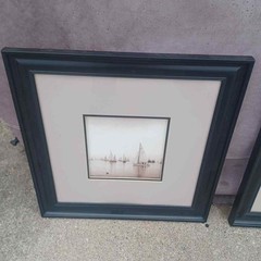 (2) Framed Sailboat Nautical Matted Prints 17x17in / Made in Canada