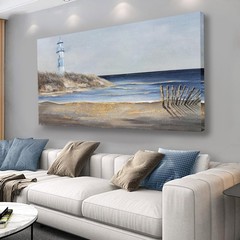 Yuaxker Ocean Wall Art Blue and Gold Modern Wall Decor Ocean Beach and Beacon…
